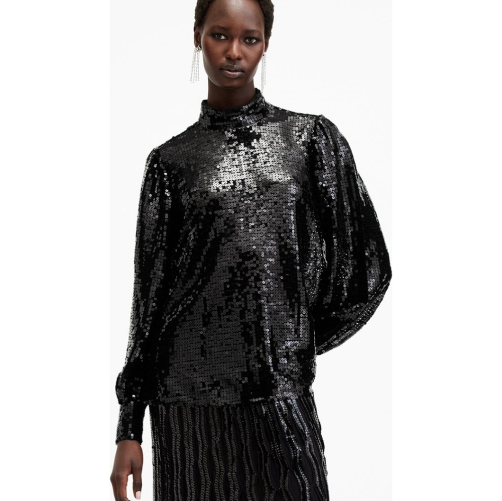 AllSaints Size 4 Black Whitney Sequin Top MSRP $ 269.00